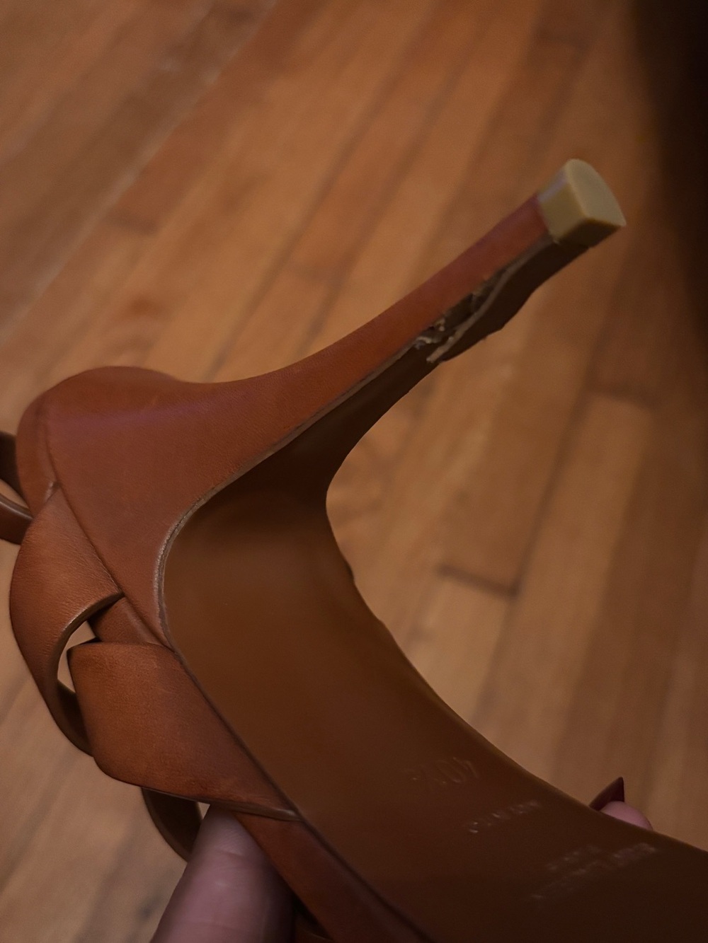 Saint Laurent Tan Braided Leather Platform Sandals - Picture 3 of 3